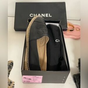 Chanel CC Black Leather Espadrilles